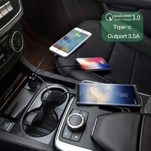 2 X QC 3.0 3 Port Fast Car Mobile Charger (Dual USB-A + Type-C) 35W (Brand New/Warranty)