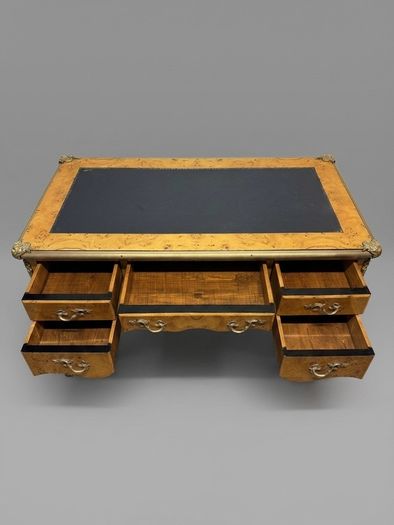 Louis XV Style Burl Walnut Writing Desk with Leather Top
