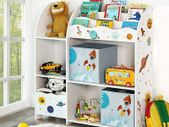 Children's Room Shelf, Toy Organiser, Bookcase for Children, Multifunctional Shelf with 2 Storage Boxes, Outer Space Stickers for Kids Bedroom, White