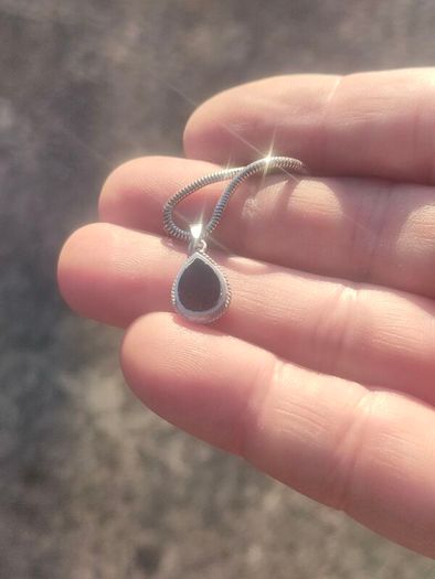 Vintage Teardrop Black Onyx Sterling Silver Pendant Set