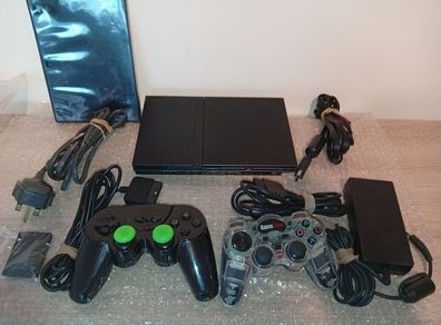 Sony Ps2 Slim With 2 Controllers Memory Card And Loose Game