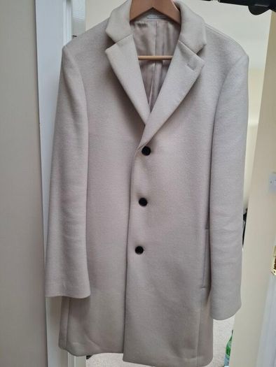 Reiss Gable Gents/Men's Wool Blend Ivory Overcoat