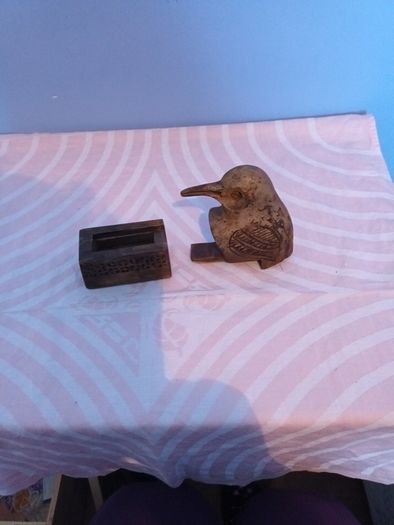 Vintage  wooden figural Match  Holder in the  shape of a  kingfisher bird