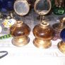 4 Beautiful Old Mirror Blue, Green, Brown Glass Oil Lamps, Postage Available Image 2
