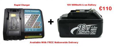 Charger & 6000mAh Battery Bundle for Makita Range of Tools