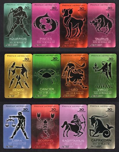 ACMI Set of 12 Astrology Prepaid Call Cards Used