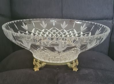 Large Killarney Irish Crystal Fruit Bowl With Metal Foot