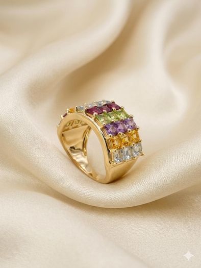 Silver Multi-Gemstone Statement Ring Harry Ivens