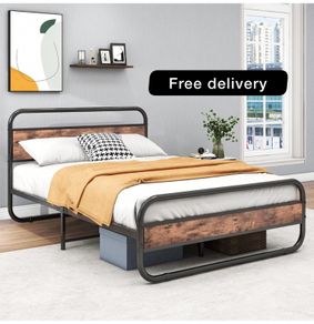 King Bed Frame with Headboard,Oval-Shaped