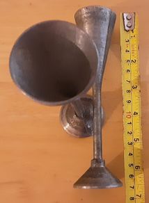 two nice stamped pewter goblets/ bud vases
