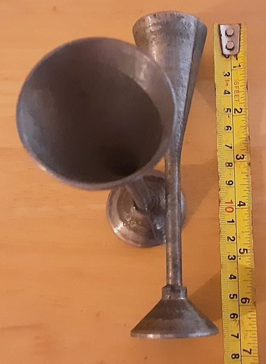 two nice stamped pewter goblets/ bud vases