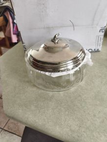 Beautiful Antique  Silver Plated Lided Glass Salad Bowl Or Fresh Fruit Salad