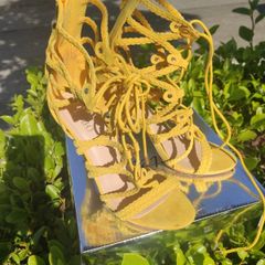 Yellow Lace Up Sandal Heels