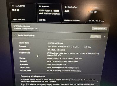 RTX 3050TI - Ryzen 5 - 16GB Ram - HP Pavilion