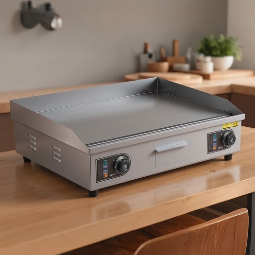 Commercial Electric Griddle, 655 x 400 mm, 4000W, 50-300C Adjustable Temp Control, Stainless Steel Countertop Flat Top Grill with 2 Spatulas, 2 Brushes, and 4 Foot Pads, for Steak(NO PLUG)
