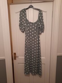 Long green polka dot maxi dress