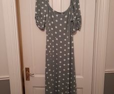 Long green polka dot maxi dress