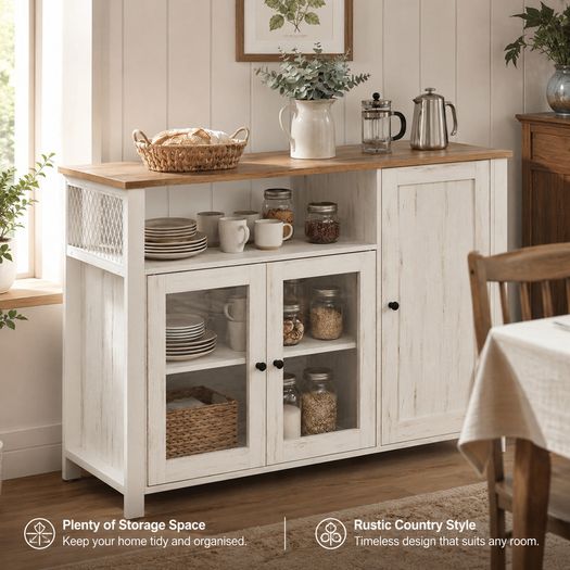 Industrial Storage Cabinet with Glass Doors Rustic Sideboard