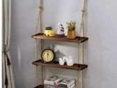 BRAND NEW 3 Tiers Rustic Wooden Wall Hanging Rope Shelf Mounted Floating Storage Unit Home