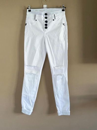 Brazilian Pit Bull White Distressed High Waist Skinny Butt Lift Jeans UK 8/10