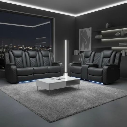 Ashbyrne electric Recliner Sofa 3+2 Dark grey