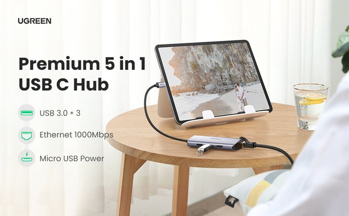 USB C Hub Type C to 3 Port USB 3.0 Dock with Gigabit Ethernet Adapter Micro USB Power for MacBook Pro Air Dell XPS 15 13 Chromebook Pixel Surface Book 2 Samsung S10 S9 Plus S8 Note 9 8