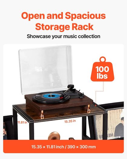 Record Player Stand, 3 Tiers Metal Vinyl Record Stand,
