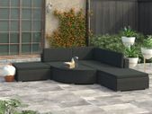 6 Piece Garden Lounge Set with Cushions Poly Rattan Black