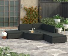 6 Piece Garden Lounge Set with Cushions Poly Rattan Black