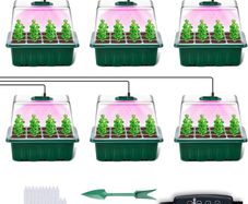 NEW SALE | Seed Trays with Grow Light, 6 Pack Propagator with Timing Controller Adjustable Brightness, Thicken Seedling Trays with Humidity Domes Heightened Lids for Greenhouse & Gardens, Gift Box