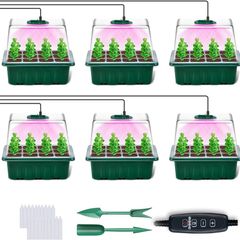 NEW SALE | Seed Trays with Grow Light, 6 Pack Propagator with Timing Controller Adjustable Brightness, Thicken Seedling Trays with Humidity Domes Heightened Lids for Greenhouse & Gardens, Gift Box