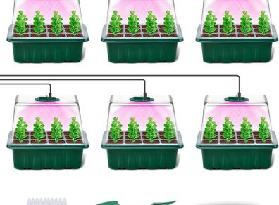 NEW SALE | Seed Trays with Grow Light, 6 Pack Propagator with Timing Controller Adjustable Brightness, Thicken Seedling Trays with Humidity Domes Heightened Lids for Greenhouse & Gardens, Gift Box