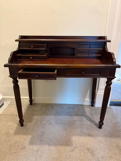 Mahogany Vintage Style Writing Desk, Red Leather top