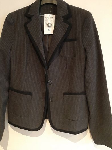 New jacket pin stripe tag attached