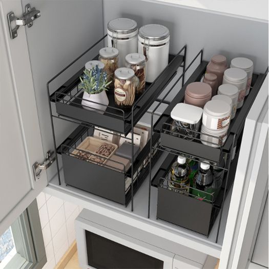 2 Tier Under Sink Large Sliding Cupboard Drawer Shelf(Large Size)