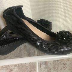 Black Low Wedge Ballerina Shoes
