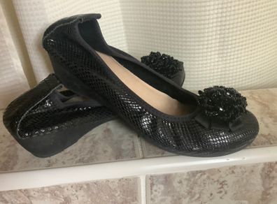 Black Low Wedge Ballerina Shoes