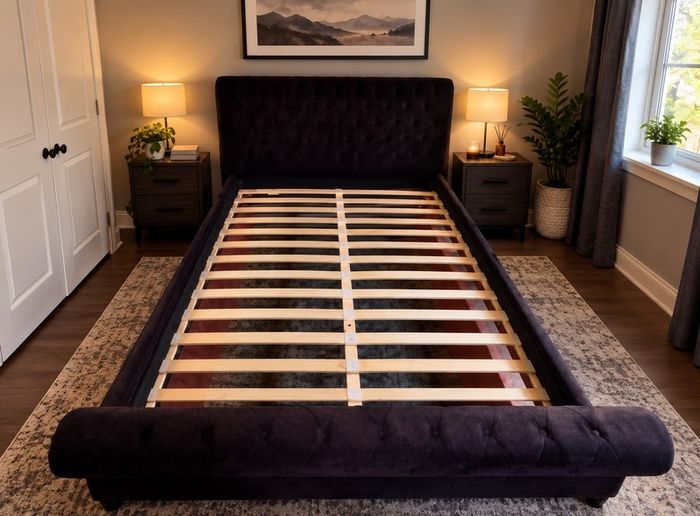 As New - Stunning Very Sturdy Dark Brown Velvet Fabric King Size Bed Frame - Can Deliver