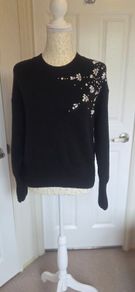 Primark Black Embellished Knit Jumper Crystal Detail Soft Winter Sweater S
