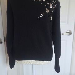 Primark Black Embellished Knit Jumper Crystal Detail Soft Winter Sweater S