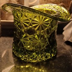 1950s USA, Fenton Olive Green Glass Top hat
