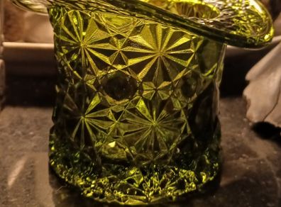 1950s USA, Fenton Olive Green Glass Top hat