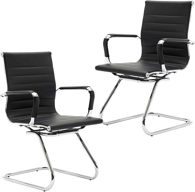 Set of 2 Cantilever  dining chairs PU Leather Visitor Chair with Chrome Frame