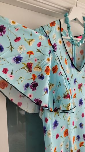 NATASHA ZINKO blue floral ruffle midi Sz 12 UK - Bnwt - Rrp 651 Sterling