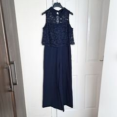 Julia Jordan Navy Blue Floral Lace Sleeveless Jumpsuit Bodysuit Wide Leg 10UK/38EU/6US