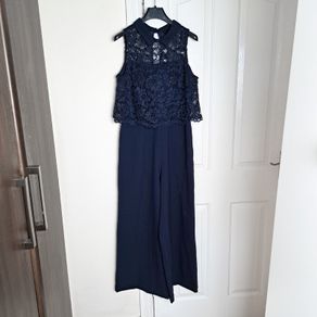 Julia Jordan Navy Blue Floral Lace Sleeveless Jumpsuit Bodysuit Wide Leg 10UK/38EU/6US