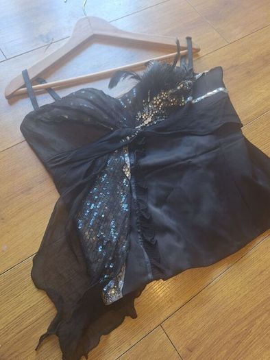 vintage y2k karen millen 100% silk feather sequin corset top uk 14