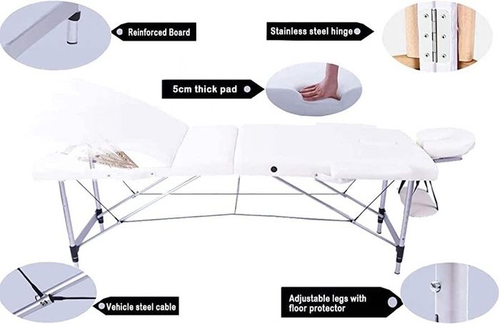 Portable Massage Bed Table - 3-Section Aluminium Foldable Beauty Couch for Reiki Therapy Treatment Salon Healing - Metal Headrest Support/with Carry Bag (FREE SHIPPING)