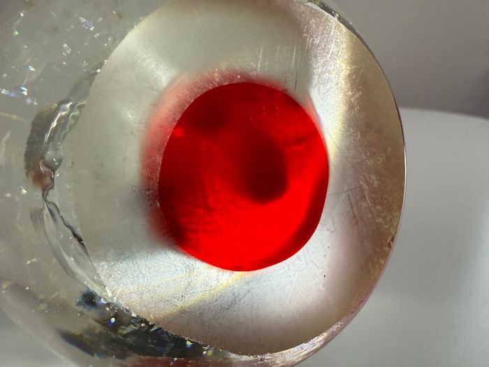 Vintage Hand Blown Art Glass Floating Ring Flower Paperweight