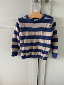 blue and tan striped jumper 12-18months